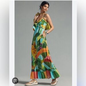 New Anthropologie Farm Rio Tie-Waist Printed Dress Multi Palm size medium $230